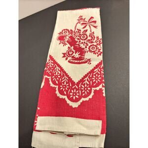 Vintage Kitchen Towel, Red Flower Basket.